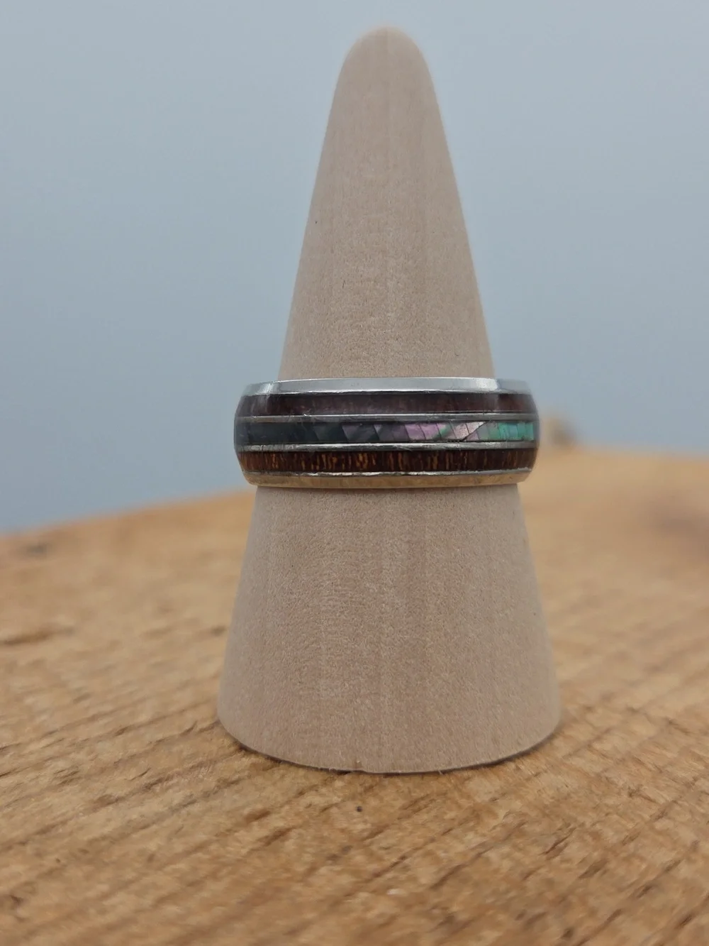 Koa‎ Wood Tungsten Abalone Hawaiian Men's Ring Size 10.5